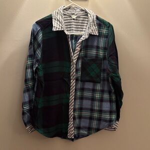 Aerie Plaid Patchwork Shirt in Green and Blue